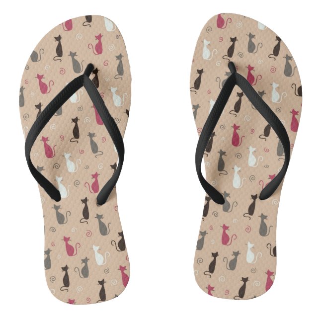 cats Pattern Pink Flip Flops (Footbed)