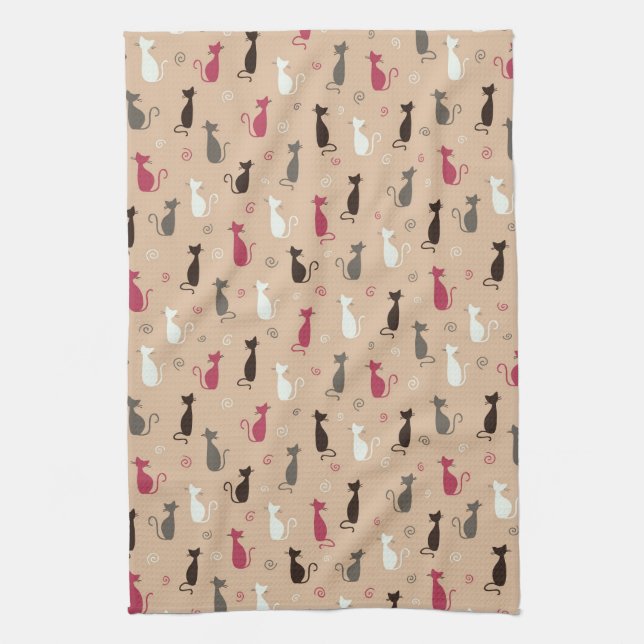 cats Pattern Pink Kitchen Towel (Vertical)