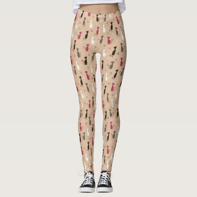 cats Pattern Pink Leggings (Front)