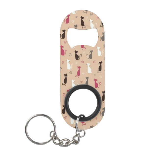 cats Pattern Pink Mini Bottle Opener (Front)