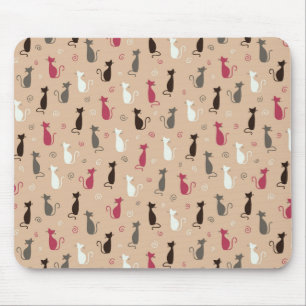 cats Pattern Pink Mouse Pad
