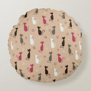 cats Pattern Pink Round Pillow