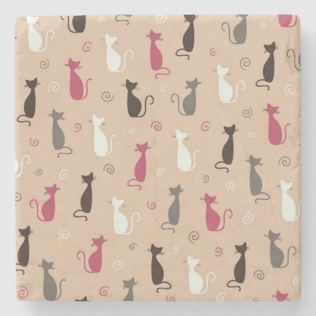 cats Pattern Pink Stone Coaster (Front)
