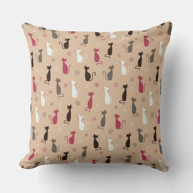 cats Pattern Pink Throw Pillow (Front)