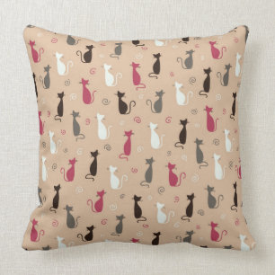 cats Pattern Pink Throw Pillow