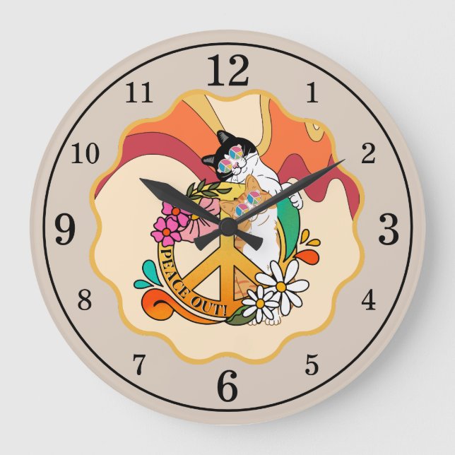 Cats | Peace Out Large Clock (Front)