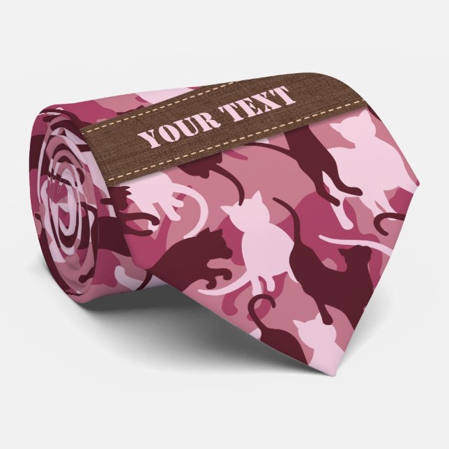 Cats Pink Camouflage Tie (Rolled)