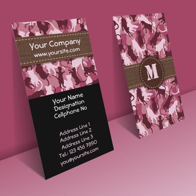 Cats Pink Camouflage Vertical Business Card (Creator Uploaded)