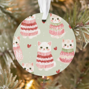 Cats Pink Red Hearts Ornament