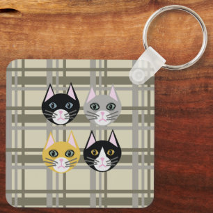 Cats plaid gray/cream keychain