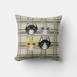 Cats plaid grey/cream throw pillow