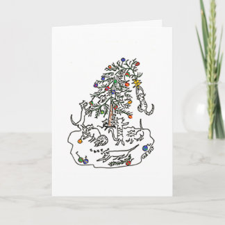 Cats Play in Christmas Tree Card