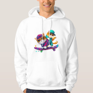 Cats Play Skateboard Wearing Glasses Hip Hop Hat Hoodie