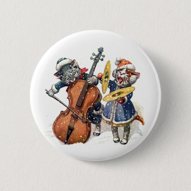Cats Play the Cello and Cymbals in the Snow 2 Inch Round Button (Front)