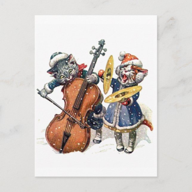 Cats Play the Cello and Cymbals in the Snow Postcard (Front)
