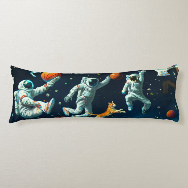 Cats Playing Basketball in Space with Astronauts Body Pillow (Front)
