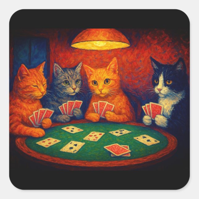 Cats Playing Cards Square Sticker (Front)