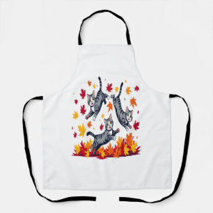 Cats Playing in Autumn Leaves Apron