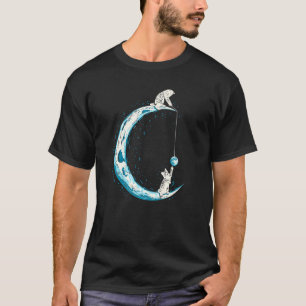 Cats Playing In Space Word Moon Kitten Cat Lover P T-Shirt