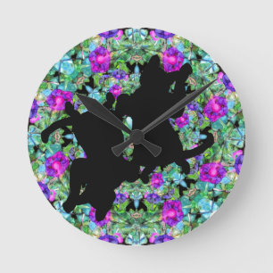 Cats Playing in the Flower Garden Flowers Round Clock