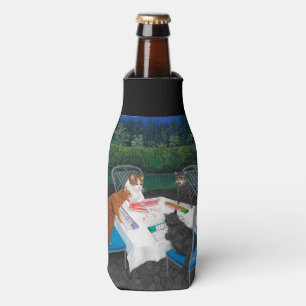 Cats Playing Mahjong Bottle Cooler