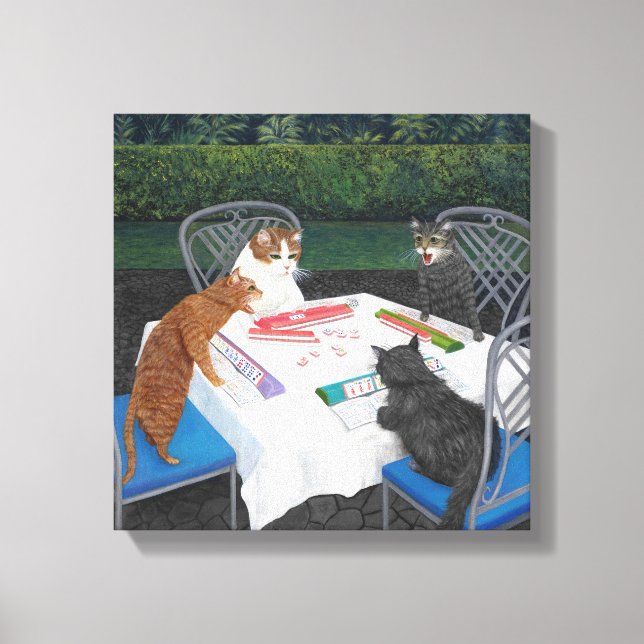 Cats Playing Mahjong Canvas Print (Front)