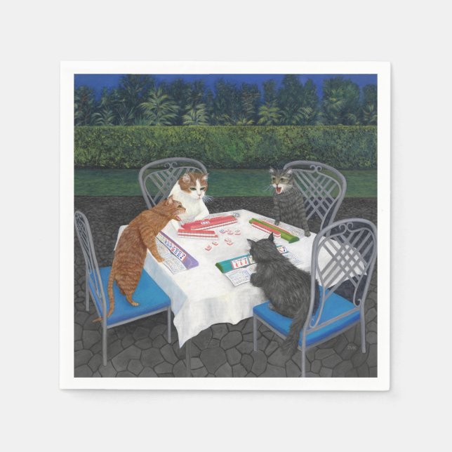 Cats Playing Mahjong in the Garden Napkin (Front)