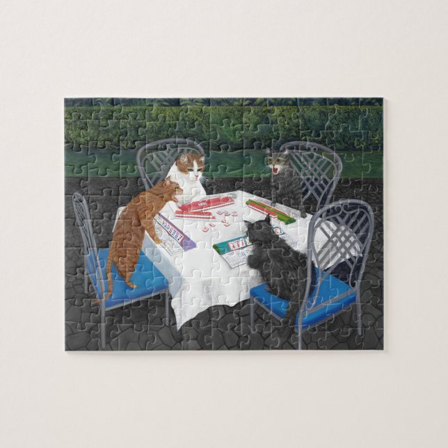 Cats Playing Mahjong Jigsaw Puzzle (Horizontal)