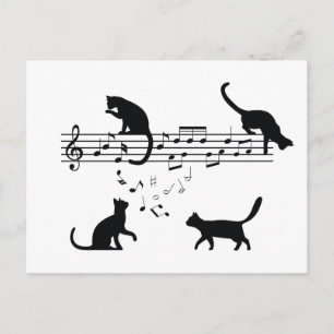 Cats Playing Music Notes Postcard
