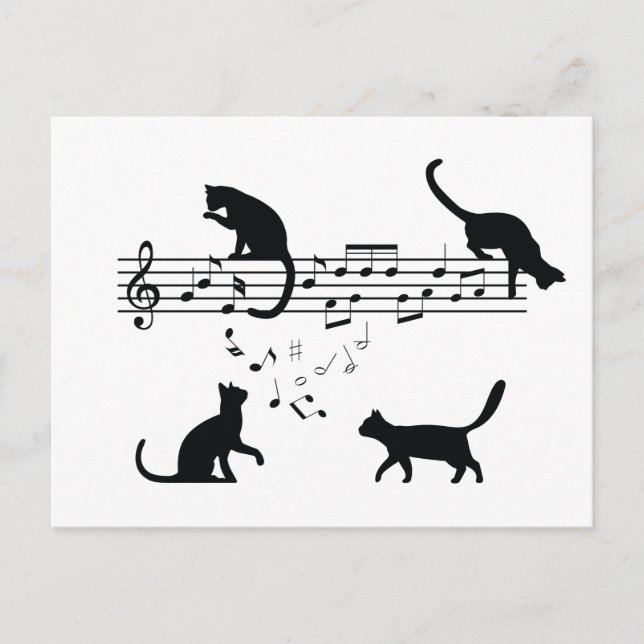 Cats Playing Music Notes Postcard (Front)