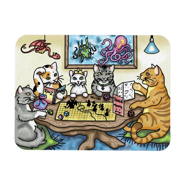 Cats Playing Pathfinder by Carrie Michael Magnet (Horizontal)
