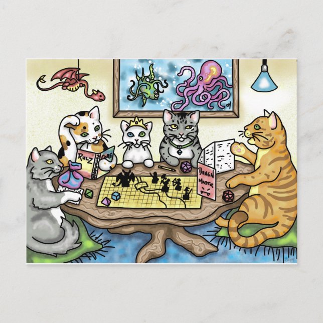 Cats Playing Pathfinder by Carrie Michael Postcard (Front)