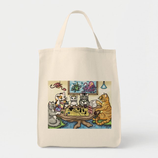 Cats Playing Pathfinder by Carrie Michael Tote Bag (Front)