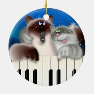 Cats Playing Piano Ceramic Ornament