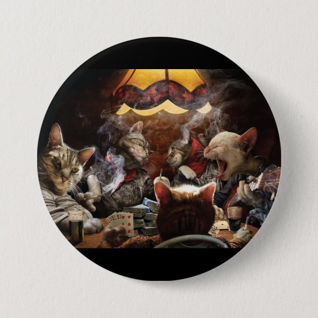 Cats playing poker   3 inch round button (Front)