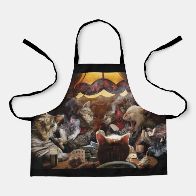 Cats playing poker  apron (Front)