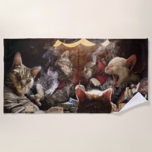 Cats playing poker  beach towel