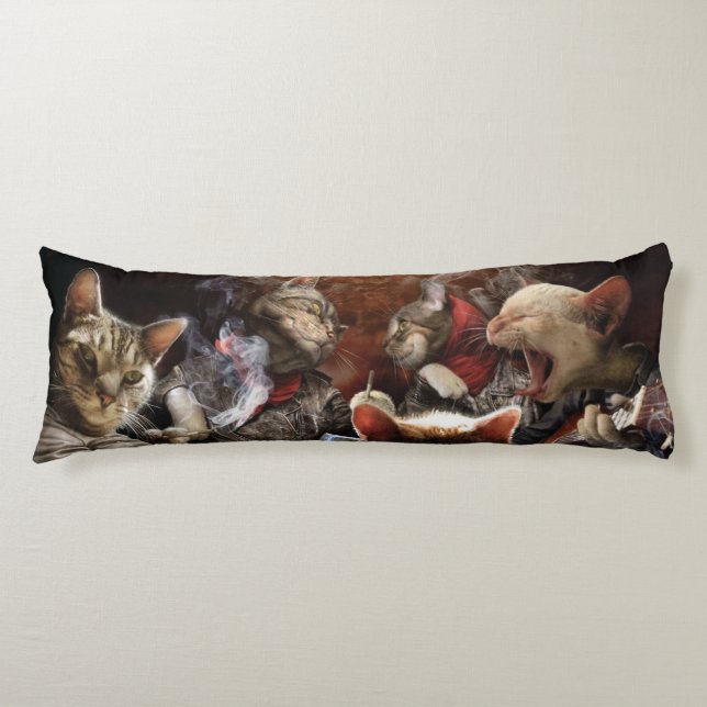 Cats playing poker  body pillow (Front)