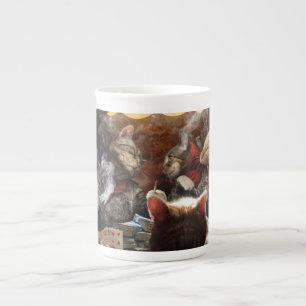 Cats playing poker bone china mug