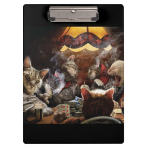 Cats playing poker clipboard