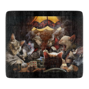 Cats playing poker cutting board