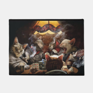 Cats playing poker  doormat