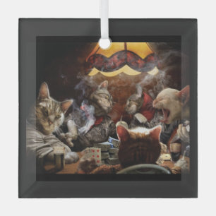 Cats playing poker   glass ornament