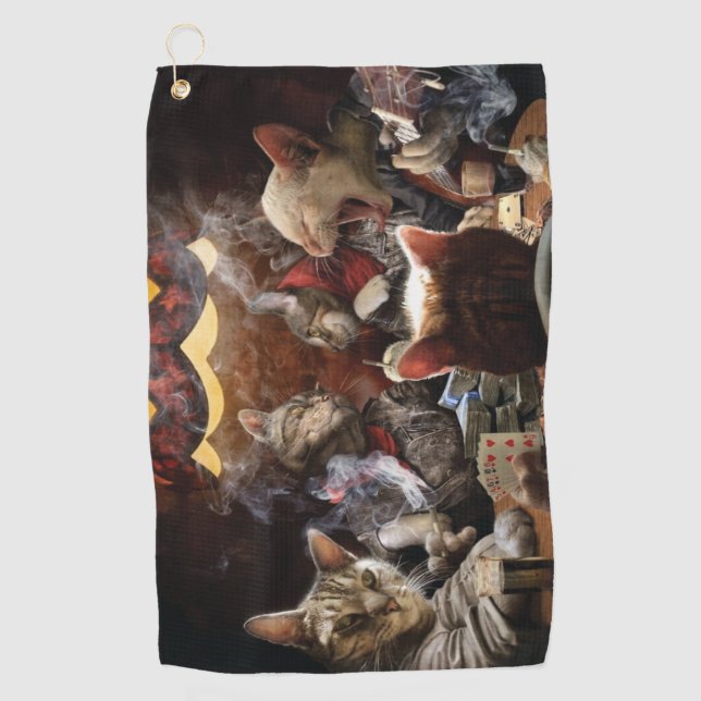 Cats playing poker  golf towel (Front)