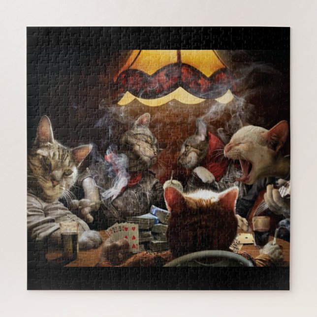 Cats playing poker   jigsaw puzzle (Vertical)