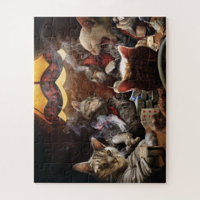Cats playing poker  jigsaw puzzle (Vertical)