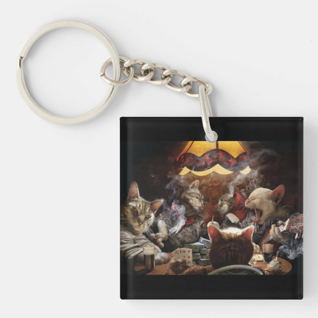 Cats playing poker   keychain (Front)