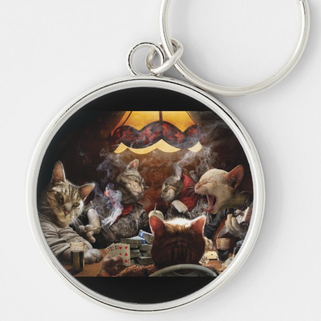 Cats playing poker   keychain (Front)