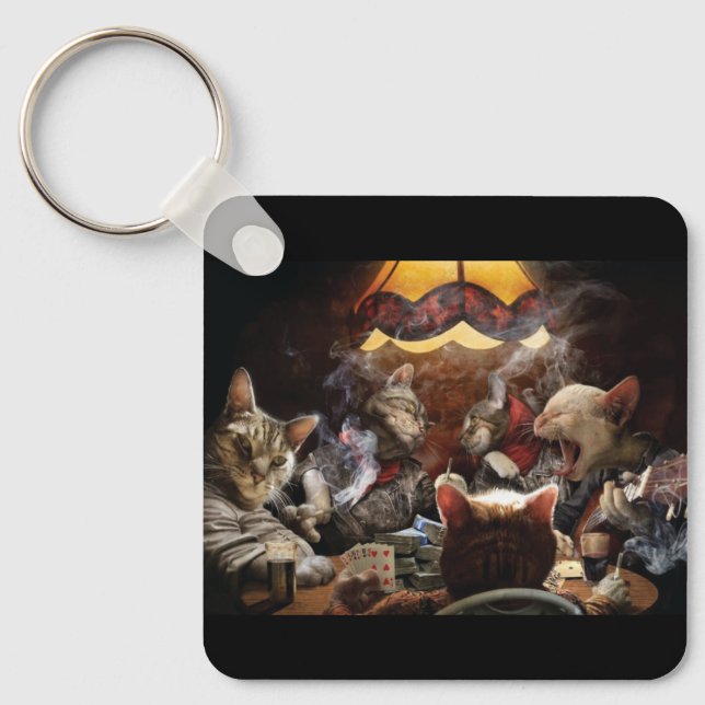 Cats playing poker  keychain (Front)