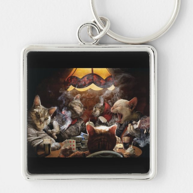Cats playing poker  keychain (Front)